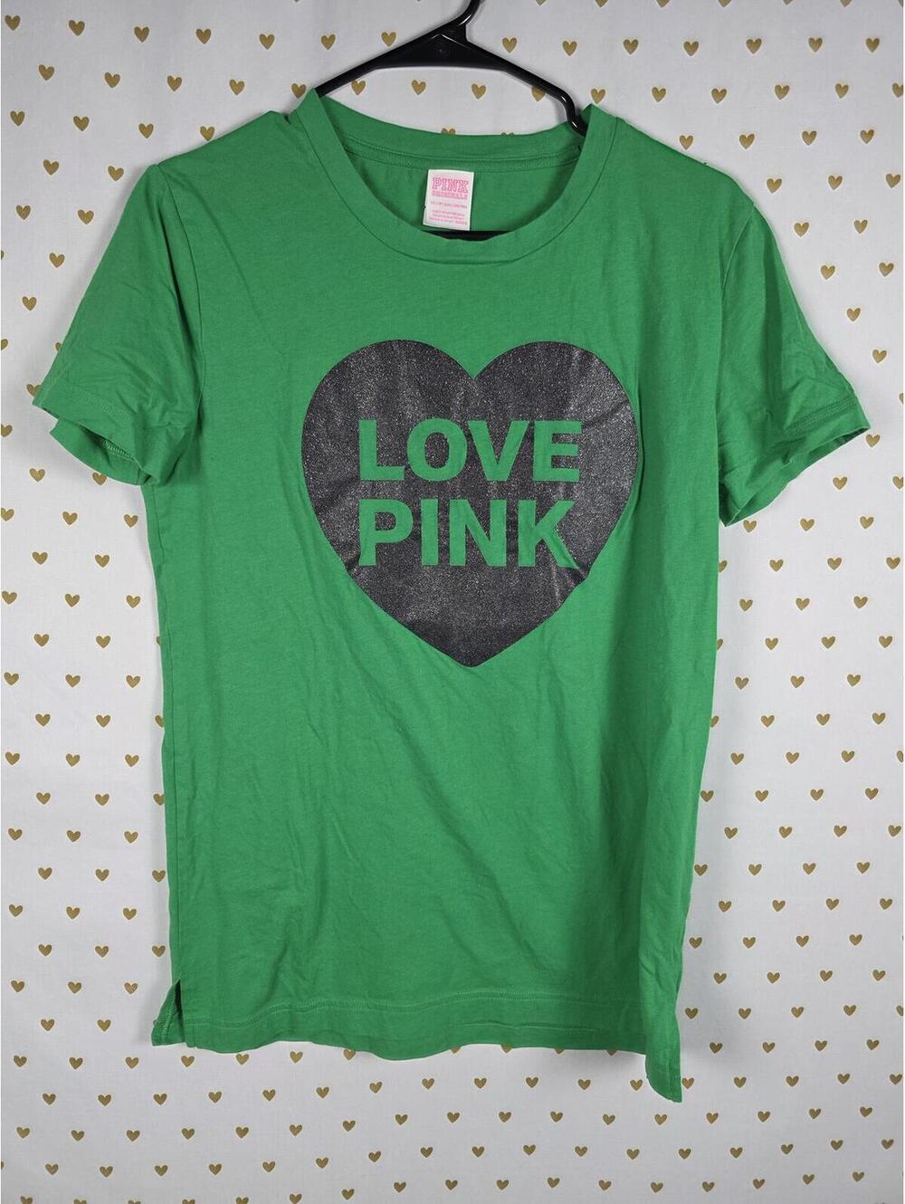 Victorias Secret PINK GLITTER HEART Campus Originals Green XS Oversized